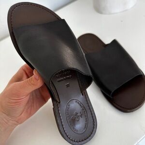 Italian Handmade Leather Slide Sandals Brown